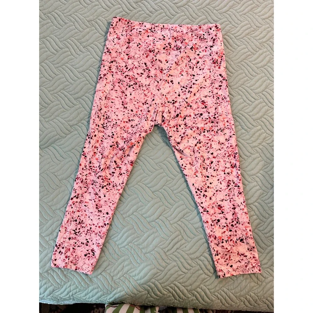 Gaiam Womens Pink Terrazzo Print Activewear Set Strappy‎ Tank & Leggings